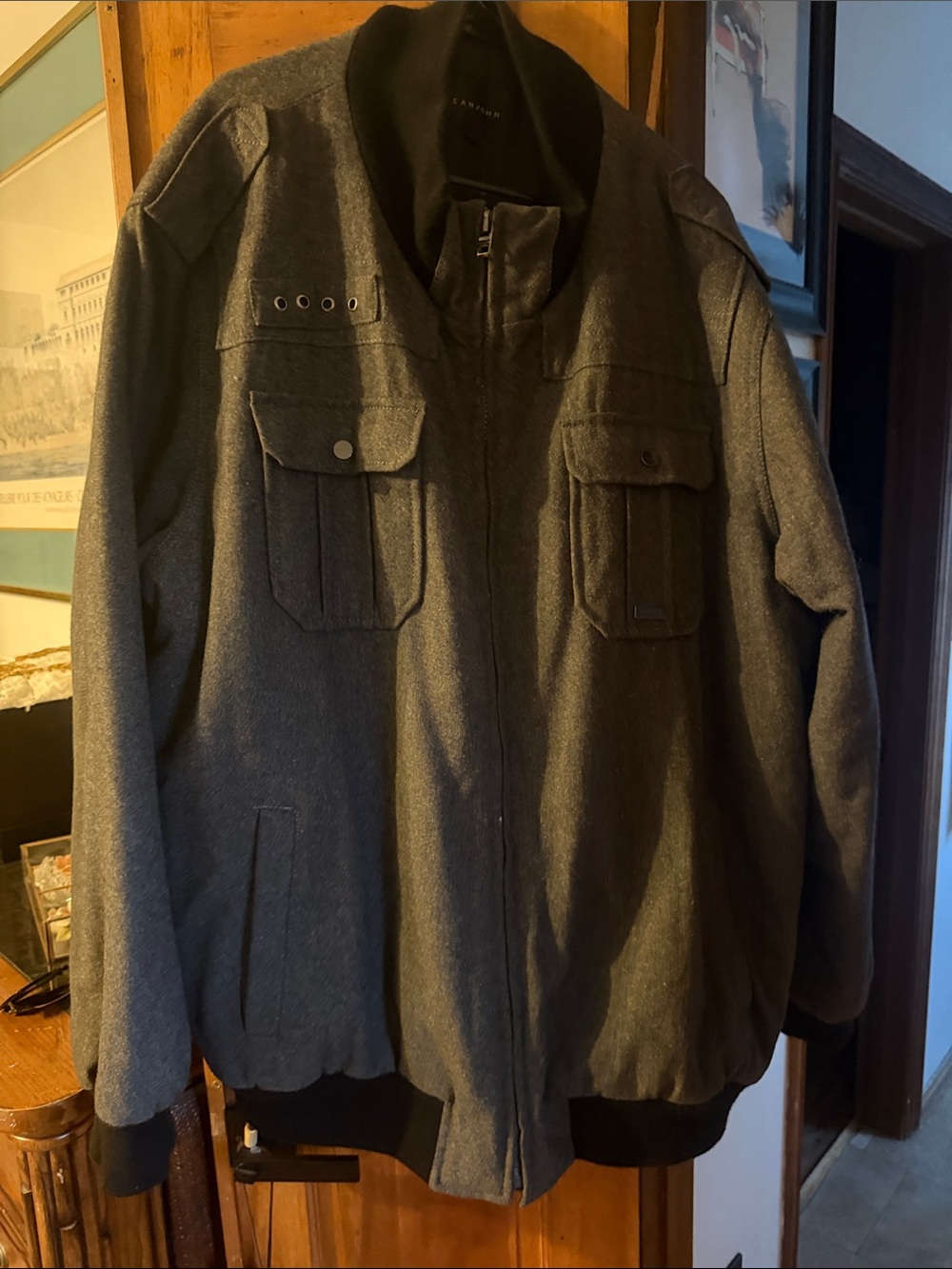 Sean John Charcoal Gray Bomber Jacket with Chest Pockets